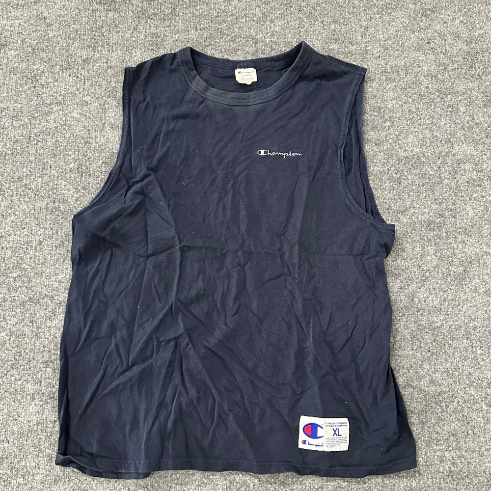 Champion Tank Top Mens Size XL Navy Blue Cotton Muscle Shirt Embroidered Logo